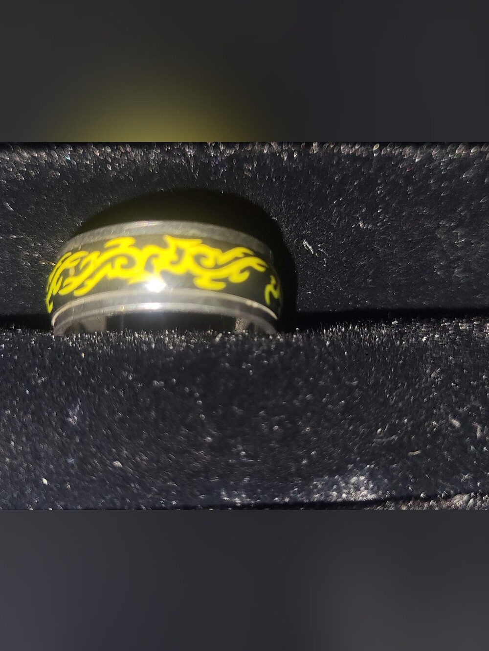 Stainless Steel Tribal Tattoo Pattern Band Ring Yellow Accent